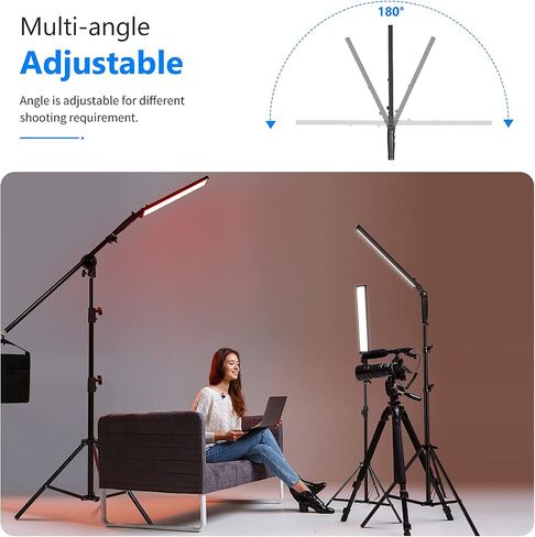 Neewer 3 Packs 2.4 GHz LED Light Stick Photography Lighting Kit with 3 Color Filters - Remote Dimmable 3200k-5600K 21W CRI 95 with Boom Arm Stand, Filters(Red/Yellow/Blue) and Bag, Battery Applicable in Saudi Arabia