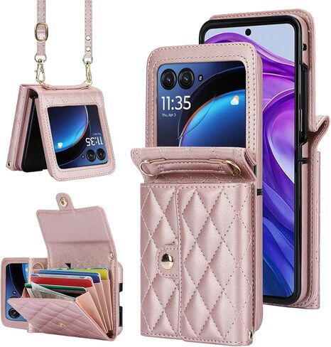 ل Motorola Razr 2024 محفظة مع حامل البطاقة ، جلد Crossbody مع حظر RFID قابلة للانفصال حبل الوجه المغناطيسي لـ Motorola Razr 2024 (أسود) in Kuwait
