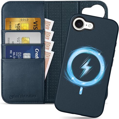 SHIELDON Case for iPhone 16e 6.1", Genuine Leather Removable Folio Wallet Magnetic Wireless Charging RFID Blocking Card Holder Kickstand Shockproof Compatible with iPhone 16e 2025 - Retro Coffee in Kuwait
