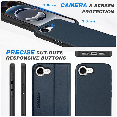 SHIELDON Case for iPhone 16e 6.1", Genuine Leather Removable Folio Wallet Magnetic Wireless Charging RFID Blocking Card Holder Kickstand Shockproof Compatible with iPhone 16e 2025 - Retro Coffee in Kuwait