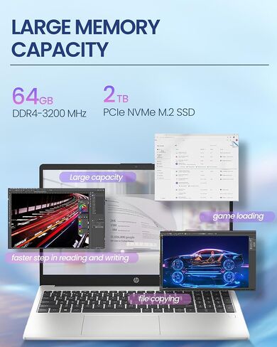 HP 2025 تم تحديثه 15.6 "250 G10 FHD Business Sliver Laptop ، Intel Core I7-1355U (64GB RAM | 2TB SSD) ، لوحة مفاتيح رقمية ، كاميرا ويب ، Windows 11 Pro ، MS Office Pro ، WiFi 6 & Bluetooth مع SXK Excessory Kit in Kuwait