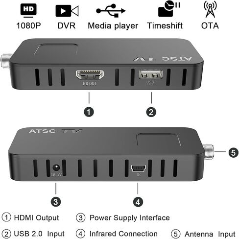 صندوق تحويل التلفزيون الرقمي DCOLOR - عصا تلفزيون صغيرة ATSC مخفية خلف التلفزيون، يدعم اتصال HDMI، DVR، 1080P [محول متضمن] in Kuwait