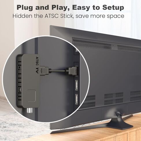 صندوق تحويل التلفزيون الرقمي DCOLOR - عصا تلفزيون صغيرة ATSC مخفية خلف التلفزيون، يدعم اتصال HDMI، DVR، 1080P [محول متضمن] in Kuwait