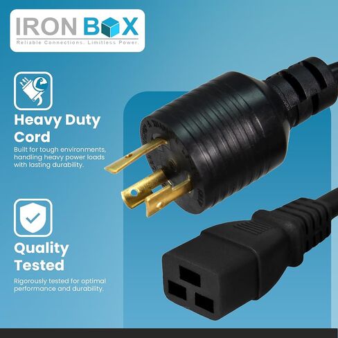 IronBox Electric NEMA L6-20P to C19 Power Cord - 20A, 250V, 12/3 SJT - UL Listed Power Cable Adapter - Heavy Duty Plug and Cord for Data Centers, PDU, High Powered Devices & More (12 ft, Molded) in Kuwait