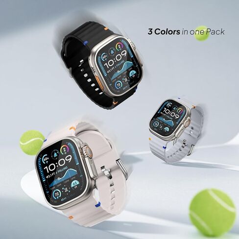 3 حزمة رياضية الفرقة متوافقة مع Apple Watch Ultra 2 Bands 49mm 46mm 45mm 44mm 42mm 41mm 40mm 38mm Men Women ، حزام سيليكون ناعم مقاوم للماء لـ Iwatch Series 10 9 8 7 6 5 4 3 Se 2nd Ultra in Kuwait