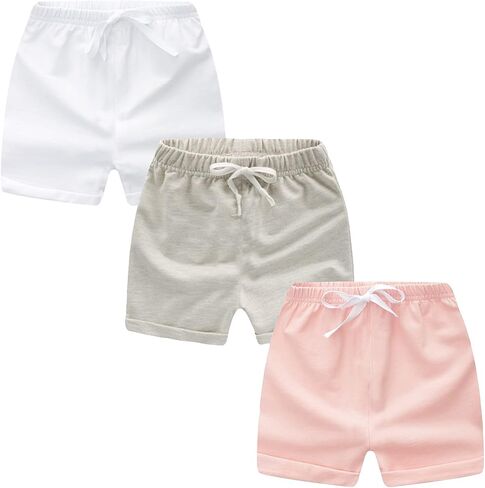 3 Pack Toddler Little Boys Girls Cotton Cuffed Summer Pull On Active Shorts in Saudi Arabia