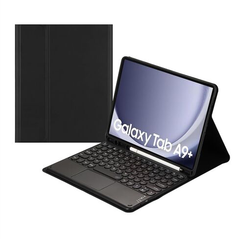Touch Keyboard Case لـ Samsung Galaxy Tab A9+ Plus 11 '' (SM -X210/x216/x218) ، مع حامل قلم رصاص - لوحة مفاتيح Bluetooth التي تعمل باللمس مغناطيسي (أسود) in Kuwait