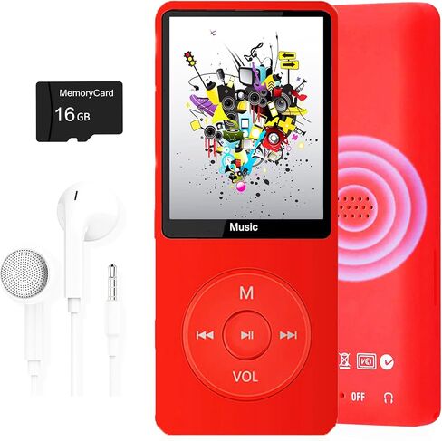MP3 Player, Music Player with 16GB Micro SD Card, Build-in Speaker/Photo/Video Play/FM Radio/Voice Recorder/E-Book Reader, Supports up to 128GB in Kuwait