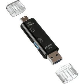 5 in 1 Multifunctional SD Card Reader for Samsung Galaxy S6 to S23 Ultra, Z flip & Fold/PCs/laptops/MackBook/Chromebook/IPad/Tablets/PixelBook/Pixel Slate USB Type-C/MicroUSB/Tf/USB 2.0(White)