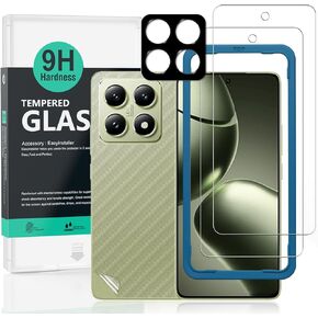 Ibywind Screen Protector For Xiaomi 14T Pro 5G 6.67"(2 Pack),9H Hardness Tempered Glass,With 1Pc Camera Lens Protector,1Pc Back Carbon Fiber Film,Easy to Install