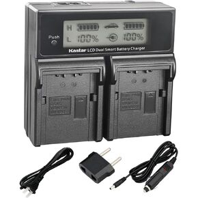 Kastar LCD Dual Fast Charger for Panasonic AG-VBR59 AG-VBR89G AG-VBR118G AG-BRD50 AG-B23 AG-DVX200 AG-AC8 AG-AC90A AG-DVC30 AG-HPX250 HPX255 HVX201 AJ-PX230 AJ-PX270 AJ-PX298 AJ-PG50 HC-MDH2 HC-X1000