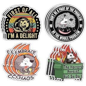 12-Pack Possum Stickers - Don't Be A Part of The Problem Be The Whole Problem - Funny Opossum Decals for Phone, Laptop, Water Bottle, and Gift Decor - Waterproof, Weather-Resistant, 3x3