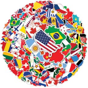 100pcs World Country Flag Stickers - Flags Sticker Waterproof Decals for Water Bottles Laptop Luggage Computer Scrapbooking Teens Adults Girls Funny Party Birthday Decorations