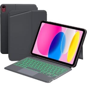 Keyboard Case for iPad 11th(A16,2025) and 10.9'' iPad 10th Generation 2022, 7 Color Backlight Detachable Wireless Bluetooth Keyboard with Trackpad, Elastic Pen Holder, Full Protection Cover