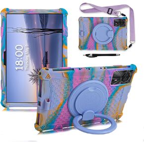 Universal 11 بوصة لوحي حالة Blackview 90 WiFi/Doogee U11/T30 Pro/T30 SE CATION SILICONE KIRDS FOR Honor Pad x8a/Redmi Pad SE/Samsung Galaxy Tab S9 11 Inch Tablet مع حامل (أرجواني)