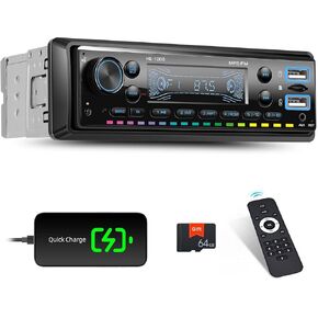 Single Din Bluetooth Multimedia Car Stereo Radio MP3 Player with USB/TF/AUX-in, FM, LCD Display+64GB SD Card