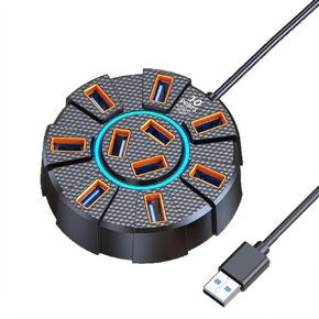 USB 3.0 Hub, USB Splitter Extender with 10 USB-A Power/Data Ports, 3.9ft Long Cable Multiport Adapter with Lights for Laptop, Desktop, PC, Mouse, Keyboard, Flash Drive, HDD