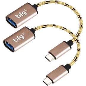 Big-E Turbo 5Gbps USB-C to USB 3.0 Adapter [2Pack] Compatible with Google Pixel 5/5XL/4XL/3XL/XL/5G or 4G for Full USB OTG On-The-Go Thunderbolt 3/4 Short Connector USBC Male to USB Female (Gold)