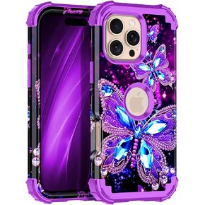 Miqala for iPhone 16E Case 2025 ، توهج في الطبقة المظلمة الثلاثة حماية صدمية الثقيلة المصد من البلاستيك الصلب+حالة وقائية من السيليكون الناعمة لـ Apple iPhone 16e ، Dark Butterfly