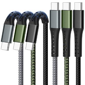 Dflashs 3-pack 3ft 60w type c to type c nylon cable usb c fast charging cable for s23 ultra/a14/s23/a54 ، iphone 16/pro max ، iphone 15/pro max ، pixel 8 7 ، redmi ، ipad pro ، macbook pro وأكثر (3 أقدام)