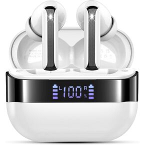 Wireless Earbuds, 2025 Bluetooth 5.4 Headphones Bass Stereo, Ear Buds with 4 Mics ENC Noise Cancelling, Bluetooth Earbuds 48H Playtime LED Display Charging Case, IP7 Waterproof in Ear Earphones white