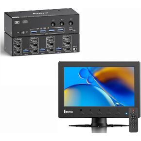 2 Displayport HDMI KVM Switch 3 Monitors 3 Computer & Eyoyo Mini Monitor 7 Inch Small HDMI Monitor 1024x600