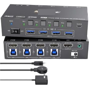 KVM Switch 4 Computers 8K@60Hz 4K@144Hz,Simulation EDID,KCE*VE USB3.0 KVM Switch for 4 PC Share 1 Monitor Keyboard Mouse Headset(Without Audio 4k)