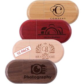 Custom Wood USB 2.0 Flash Drive with Exquisite Linen Bag, Personalized Oval Thumb Drives, Engraved USB Sticks Bulk, Engraving/Printing Your Logo & Text for Company/Graduation/Photography (2GB 25Pcs)