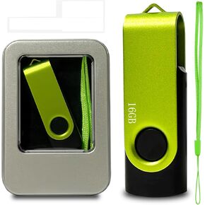 Thumb Drive 16GB USB 2.0 Flash Drives 1 Pack Memory Stick Zip Drive USB Key Jump Drive Memorias USB 16GB with LED Light & Lanyard Swivel Pendrive for Storage and Backup, Green