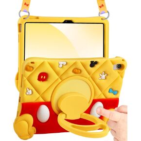 Boaretiu for iPad A16 Case/10th Generation Case - for Girls Teens Red Yellow Soft Silicone Cute with Shoulder Strap & Rotating Stand for iPad 11th Generation 11 Inch 2025