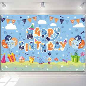 5x3ft Blue Dog Backdrop, Cartoon Dog Paw Print Background for Kids Boys Girls Happy Birthday Baby Shower Holiday Party Decoration Supplies Photography Photo Booth Banner Props