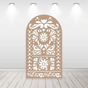 6ft Brown Mexican Fiesta Arch Cover Baby Shower Backdrop,2-Sided Round Top Chiara Backdrop Arch Covers for Mexican Wedding Birthday Bridal Shower Party Decoration
