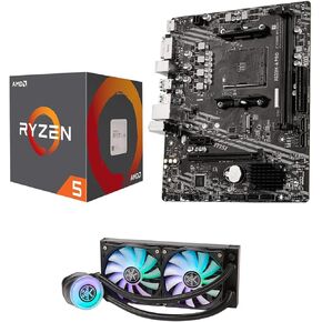Micro Center 3 in 1 Bundle: AMD Ryzen 5 4500 Desktop CPU Processor + MSI A520M-A PRO Motherboard + KINGCOOL Aqua Freeze 240mm CPU Liquid Cooler (Black)