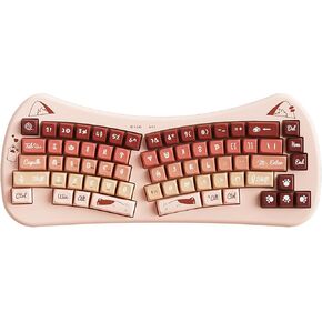 Bow Aesthetic Ergonomic Keyboard Cute Cat Alice Keyboard Tri-Mode Wireless 2.4G/Bluetooth 5.0/Wired USB-C Rechargeable Compact 68-Key for Multi-Device, Win/Mac/PC/Laptop, Purple