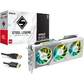 ASRock AMD Radeon RX 9070 XT Steel Legend 16GB, Boost Clock Up to 2970 MHz / 20 Gbps, Game Clock 2400 MHz / 20 Gbps, 16GB GDDR6 on 256-Bit Memory Bus, AMD RDNA™ 4 Architecture, Bundle with HDMI Cable