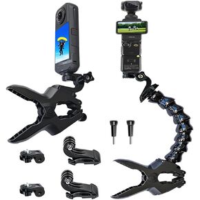 Gooseneck Jaws Clamp Accessories for DJI OSMO Pocket 3 2 Flexible Mount for Insta 360 X5 / X4 Insta360 ACE Go 3s for Gopro Hero 13 12 11 10 9 8 7 Black, DJI Action 5 Pro / 4 3, Akaso Cameras 10E