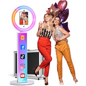 Portable Photo Booth for Tablets, Selfie Stand with Ring Light, AI Voice Software, Flight Case (ZB01)