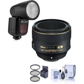 Nikon 58mm f/1.4G AF-S NIKKOR Lens - Bundle Flashpoint Zoom Li-on X R2 TTL On-Camera Round Flash Speedlight, 72mm Filter Kit, Cleaning Kit