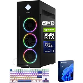 HP OMEN Premium 45L AI Gaming Desktop, Intel Ultra 9 285k (>i9-14900F), RTX 4080 Super, 128GB DDR5 RAM, 4TB SSD+4TB HDD, Black Glass Front, 1000W 80+ Gold PSU, Bundle with Machenike K500B RGB Keyboard