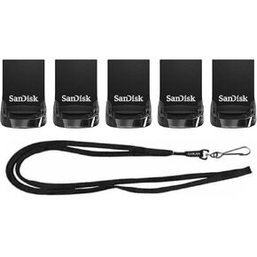 SanDisk 16GB (5 Pack) Ultra Fit USB 3.1 Mini Flash Drive 130MB/s SDCZ430-016G Bundle with (1) GoRAM Lanyard (16GB, 5 Pack)