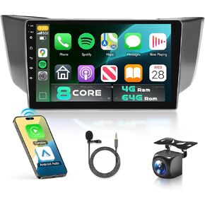 for Lexus RX300 RX350 RX330 RX400H 2004-2009 Car Stereo Radio with Snapdragon 8 Core 4GB+64GB 9" IPS Touchscreen Carplay/Android Auto DSP Hi-Res 5/6GhzWiFi GPS Android 13 FM/RDS SWC Camera