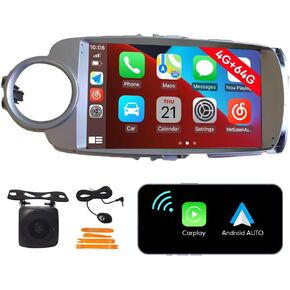 [4G 64G] Android Car Stereo FM Radio Carplay Android Auto 9" Touchscreen Headunit Media Player with Backup Camera for Toyota Yaris 2012-2017
