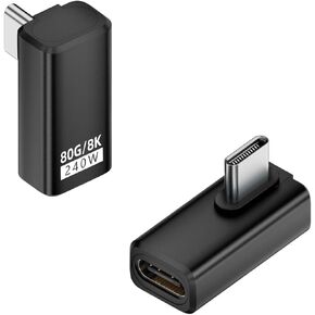 QIANRENON 80Gbps USB C Fast Charging Data 90° Angle Connector PD240W USB4 2.0 Type C Male to Female Full Function Right Angle Adapter 8K@60Hz, Al Shell, for Phone Tablet PC, 2Pcs, Vertical Bend