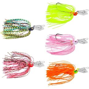 5 PCS Chatterbait Fishing Lures, Chatter Baits for Bass Fishing with Silicone Skirts, Multicolored Fishing Hook Jig Heads for Bass Fishing