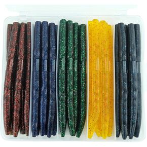 Senko ديدان لصيد الأسماك: 40pcs 5.5 "مجموعة سحر Wacky Worm مع صندوق | Senkos الطعوم البلاستيكية الناعمة للمياه المالحة العذبة | عمل بطيء الحرائق