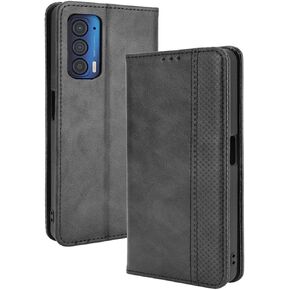 Moto Edge 2021 Case, for Motorola Edge 5G UW Flip with Credit Card Holder for Women Men, Leather Wallet Purse Magnetic Closure Cases Compatible with Motorola Edge 2021 -Black