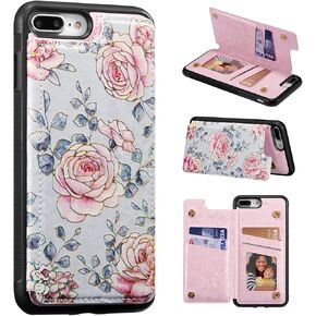 UEEBAI Wallet Case for iPhone SE 2022 5G/SE 2020/iPhone 7/8 with Card Slots, PU Leather Cover Kickstand RFID Blocking Magnetic Rilievo Flower Shockproof Flip Case for Women - Tree Vine