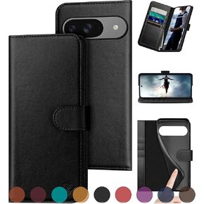 for Google Pixel 9 5G/Google Pixel 9 Pro 6.3 Genuine Leather Wallet case【RFID Blocking】【4 Credit Card Holder】【Real Leather】 Flip Folio Book Phone Cover Women Men for Pixel 9 case Dark Blue