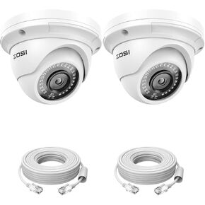 ZOSI 2PK 5MP Add-on POE IP Security Camera with Etherent Cables, Outdoor Weatherproof PoE Dome Camera, Only Compatible 4K/5MP NVR