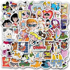 60pcs 90s Cartoon Stickers – Cool & Cute Vinyl Decals for Kids, Teens, Girls – Waterproof Stickers for Water Bottle, Laptop, Phone, Skateboard, Bike, Travel Case, Scrapbooking